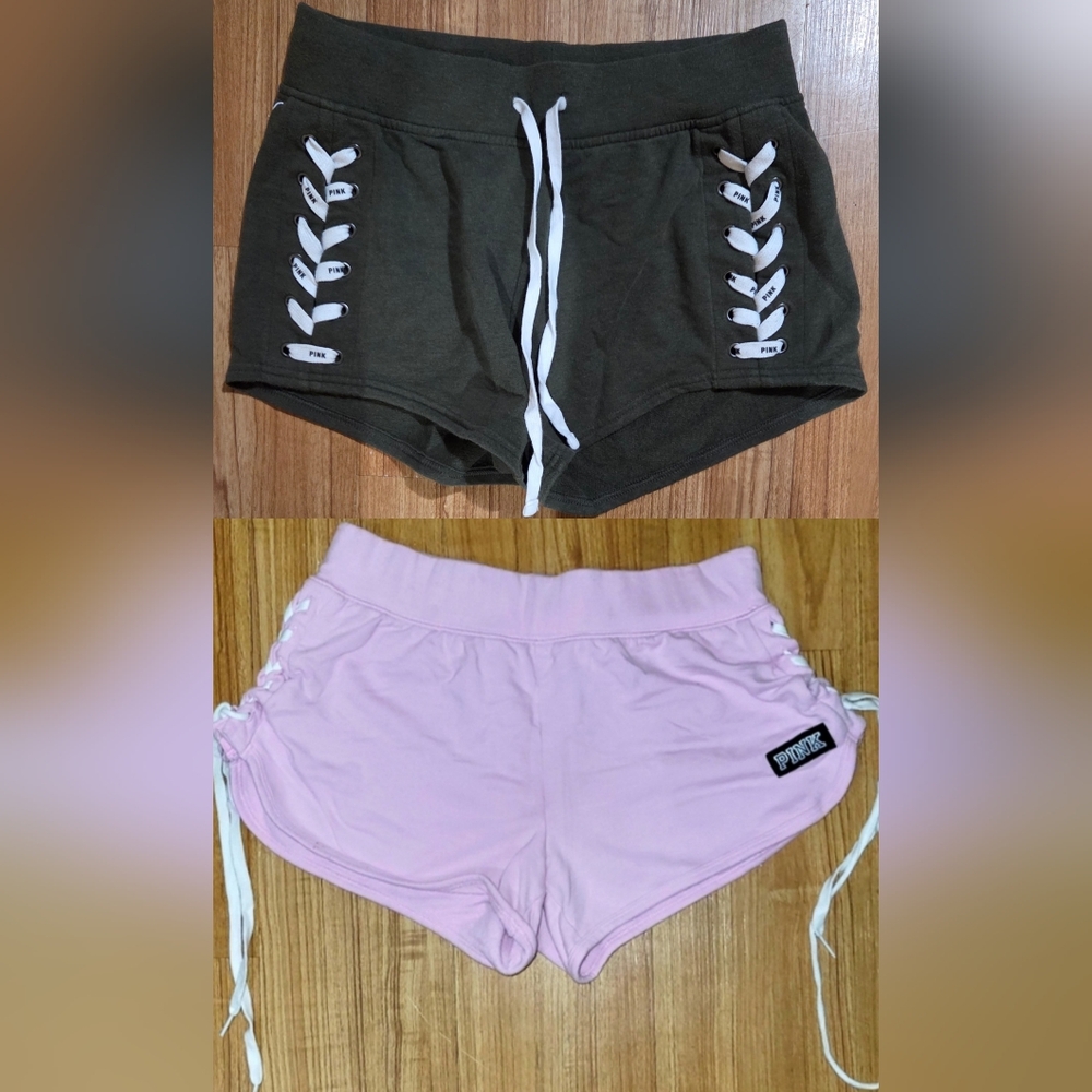 Victoria's Secret PINK Two Pack Lace Up Pink/Green Mini Sweat Shorts Size XS/S